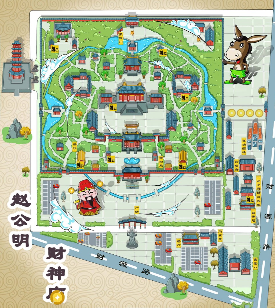 岚山寺庙类手绘地图